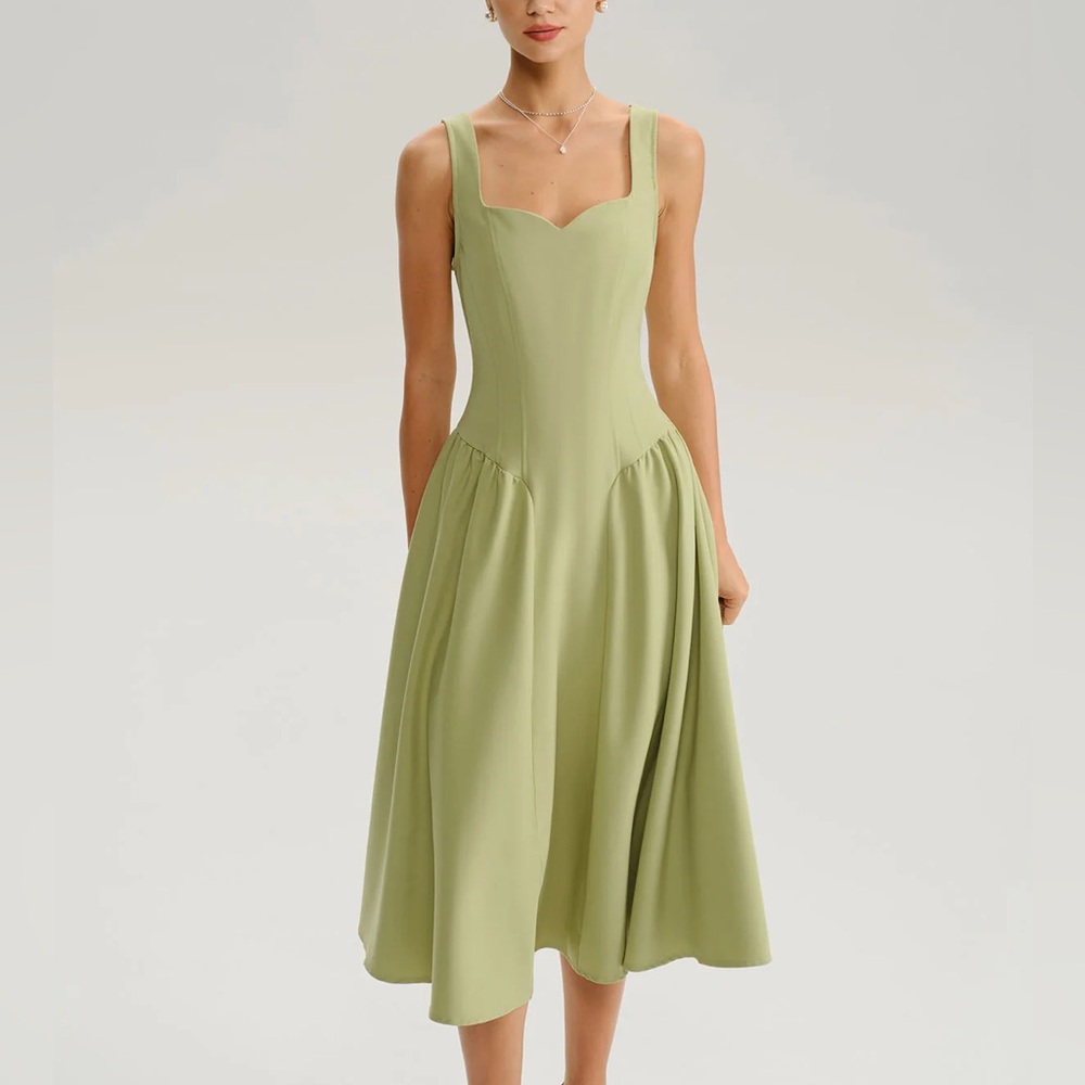 Rihoas Green Sweetheart Neck Slip Midi Prom Dress